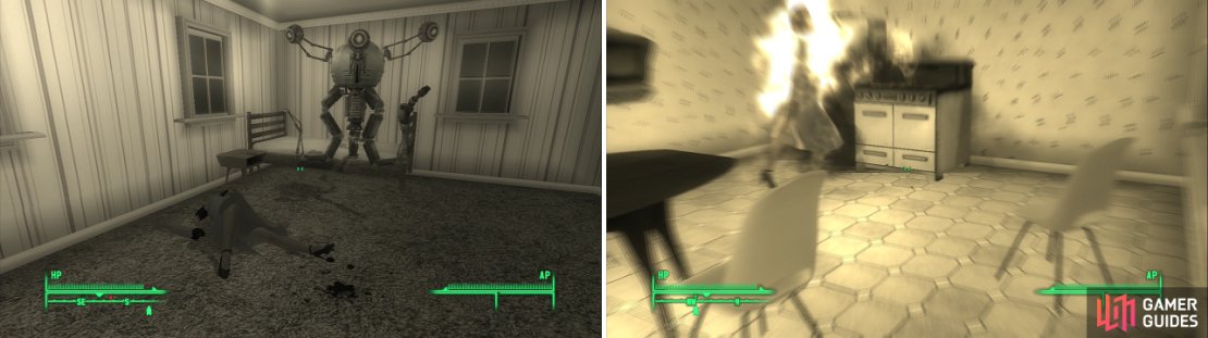 Disposing of Mable is a bit more tricky than Betty&rsquo;s first two tasks-a Speech challenge won&rsquo;t get you anywhere, this time. Hacking her robot and making it do the messy work for you (left) or tampering with the pilot light in her stove (right) are two ways to kill her without getting your hands dirty.