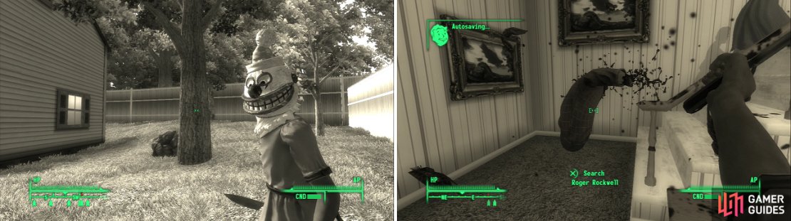 Braun&rsquo;s last game is simple, yet brutal. Become the Pint-Sized Slasher (left) and treat the inhabitants of Tranquility Lane as if they were all teenage camp councilers in a 1980s slasher flick (right).