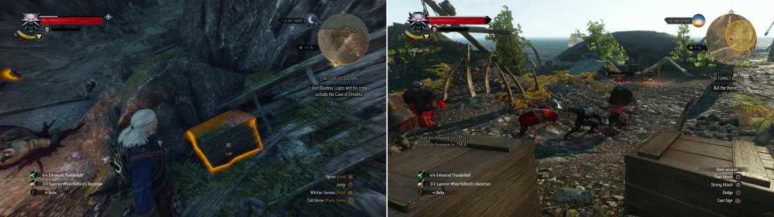 Kill the Bandits along the coast north of the &ldquo;Giant&rsquo;s Coast&rdquo; signpost and loot a chest to find a set of Superior Griffin Diagrams (left). Kill the Bandits at the Whale Graveyard to finally claim the sword &ldquo;Kuliu&rdquo; (right).