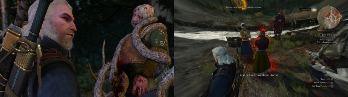 Looks like Witcher&rsquo;s Work (left). Track down the villager marked by the monster (right).