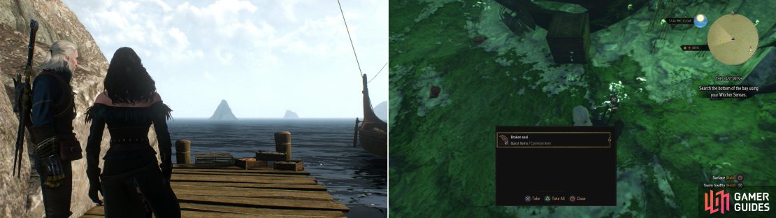 Yennefer&rsquo;s continuing fascination will see you two search the sea for clues that might lead her to an elusive and powerful Djinn (left). Of course, it&rsquo;ll be Geralt who actually has to get wet (right).