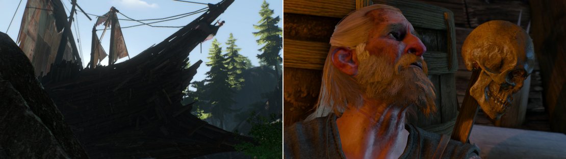 You&rsquo;ll first encounter the Lord of Undvik near an ominous, inland ship (left). Inside the ship is Octo, who is quite barmy after all he&rsquo;s been through (right).