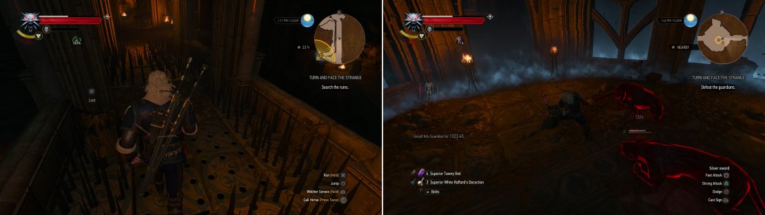 You&rsquo;ll have to brave some spike traps to get at some treasure (left) while guardian panthers will challenge your intrusion into the depths of the laboratory (right).