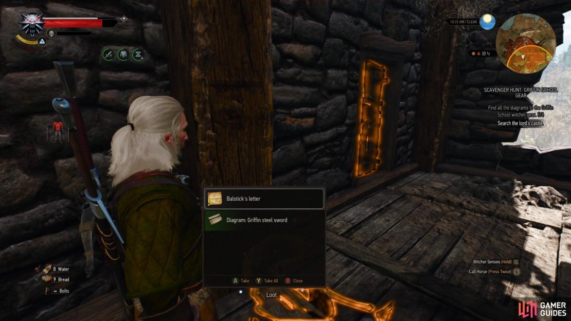 Head inside the broken room of the lord&rsquo;s castle to get the Steel Sword diagram, and other notes and quest items.