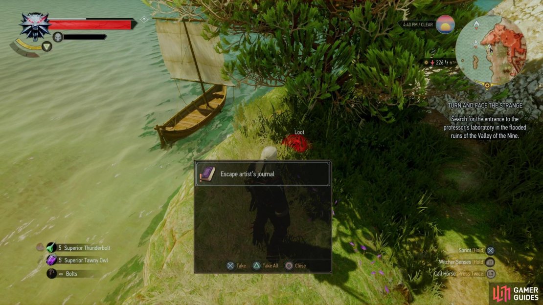 Search under a tree on the western end of the island the Beauclair Prison is on to find the Escape Artist&rsquo;s Journal.