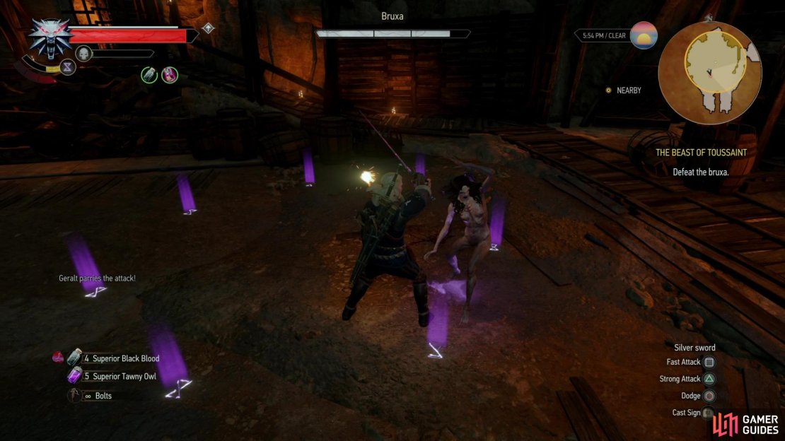 Toss up a Yrden sign and block to thwart the Bruxa&rsquo;s invisible assault,