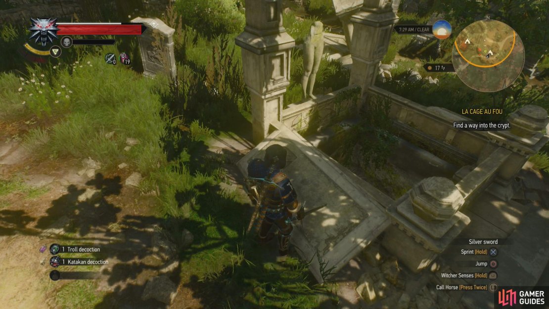 Locate a pit in the cemetery you can jump down,