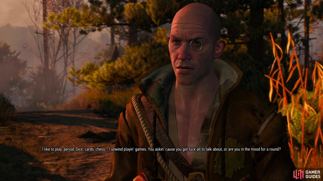 Rescue Thaler from some Rock Troll and challenge him to a game of Gwent.