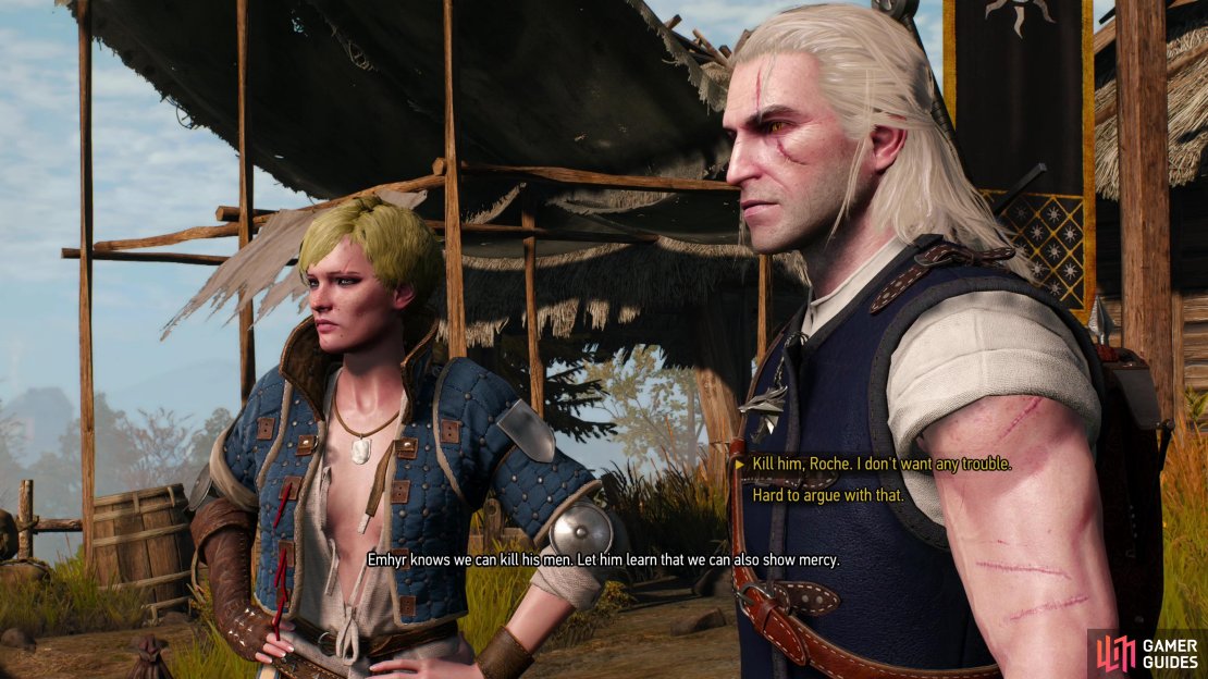 Vernon&rsquo;s reprimand of Ves is interrupted by the wounded Nilfgaardian Officer - encourage Roche to kill him to make your life easier or let him live.