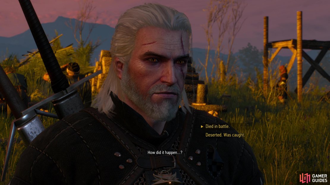 Return to the Nilfgaardian Woman and either lie about her son&rsquo;s death in combat, or tell the truth about his heroic desertion - the reward is the same either way.