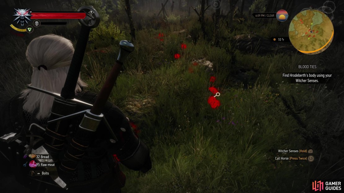 Find some tracks on the edge of the swamp and follow them west,