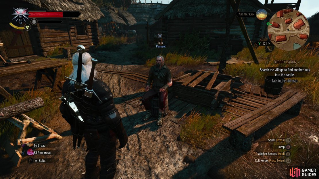 Find an old man in Crow&rsquo;s Perch who doesn&rsquo;t seem afraid and talk to him - bribe him with 15 Crowns to hear about an alternate way into the castle.