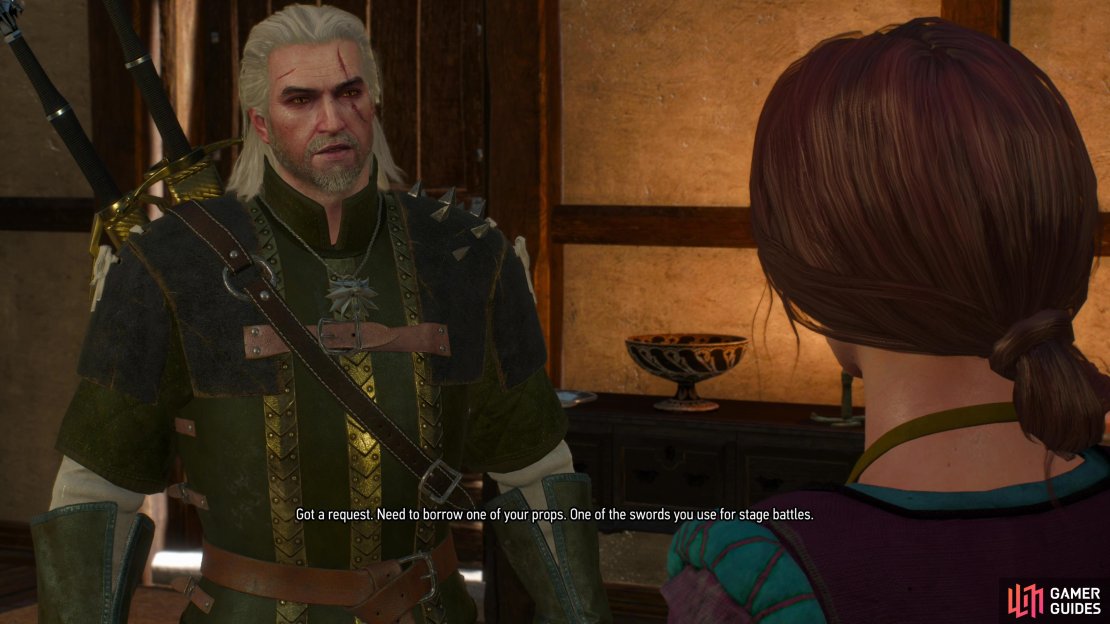 Go pick up a prop sword from Irina,