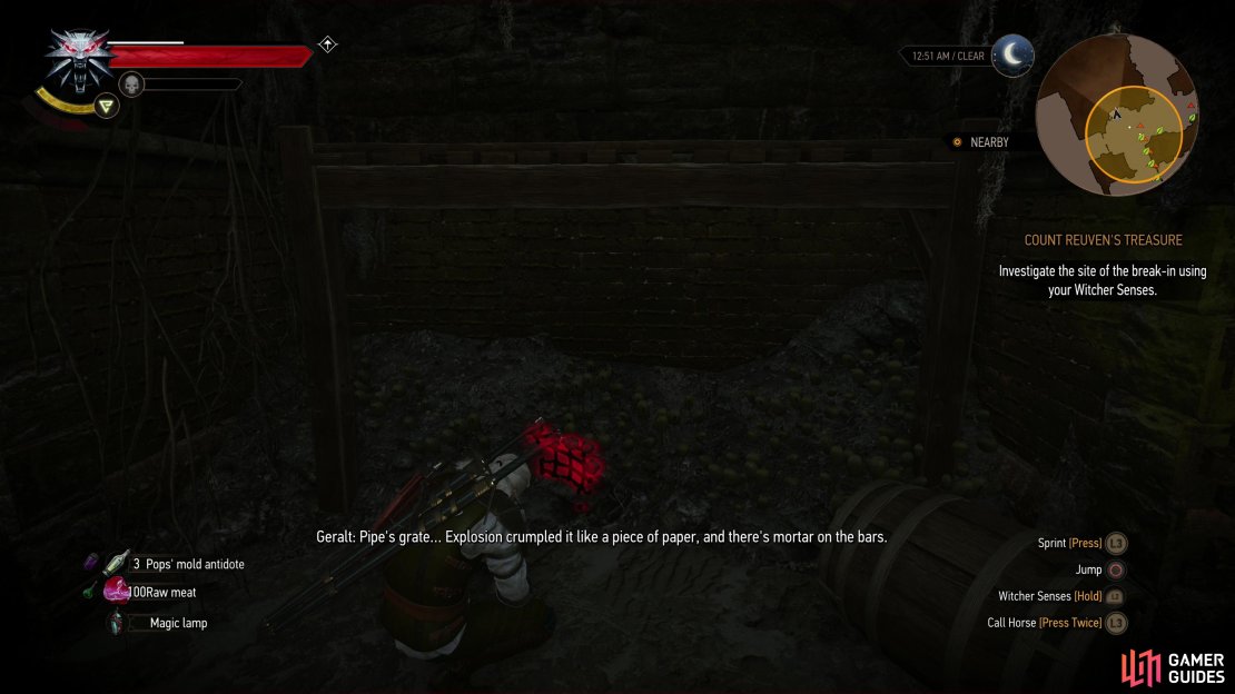 After leaving the relative safety of Dijkstra&rsquo;s vault, examine a ruined grate to determine you need to follow the current.