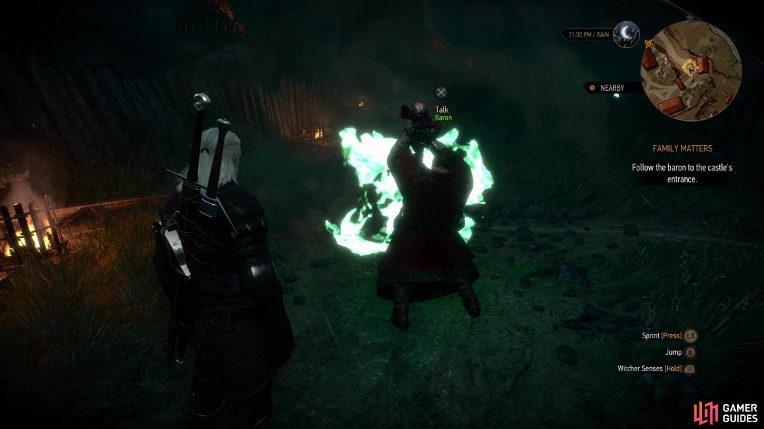 As you escort the Bloody Baron, the Botchling will grow restless,