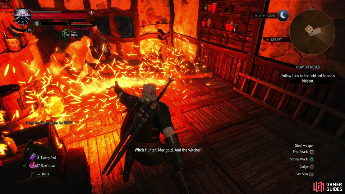 If you attempt to rescue Berthold and Anisse you&rsquo;ll need to be quick - Igni should distract the Witch Hunters long enough for you to cut them down.