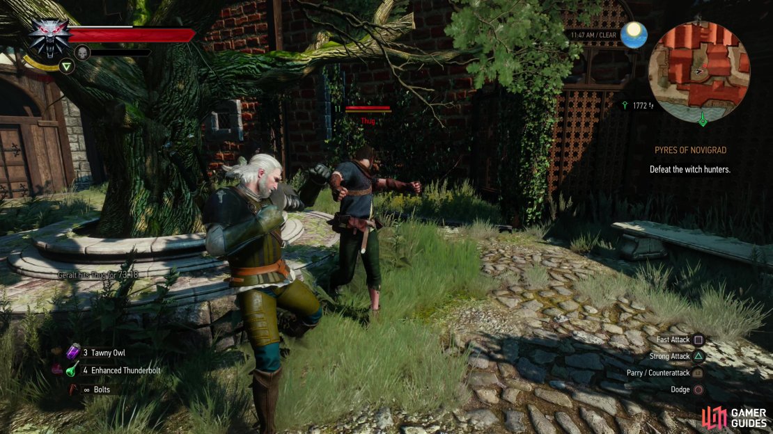 Get uppity with the Thugs outside of Triss’ house and you’ll need to beat the defiance out of them,