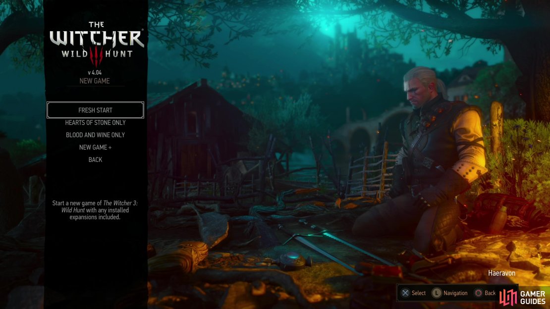 When starting a new game you can choose between a &ldquo;Fresh Start&rdquo;, two pre-generated DLC save states, or New Game+.