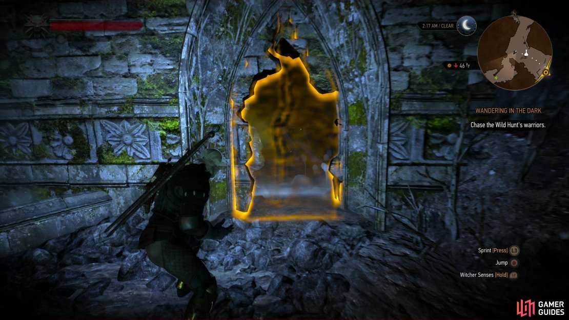 Before dropping down to face the Wild Hunt, blast open a wall to the southwest.