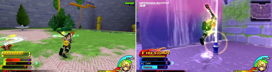 Mandrakes fling scythes (left) at you which can cause lots of damage if you aren&rsquo;t careful. Use the fountains (right) to reach the upper levels.
