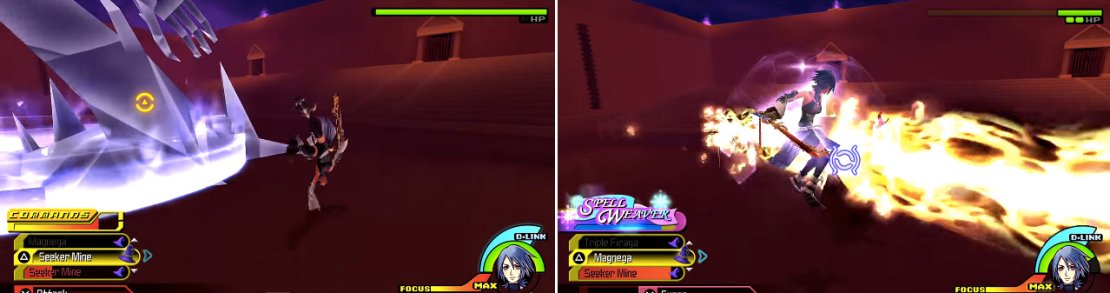 Watch out for the Colossus stomping (left). Hades&rsquo; worst attack is the flamethrower (right) but this can be blocked.