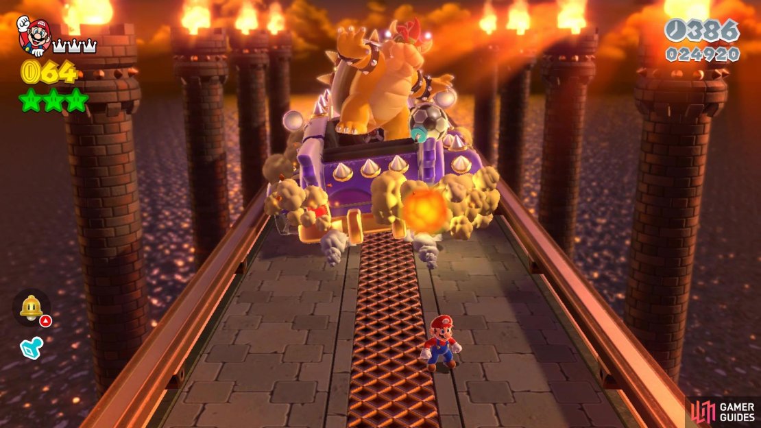 You need to knock the Kick Bombs back into Bowser to damage him