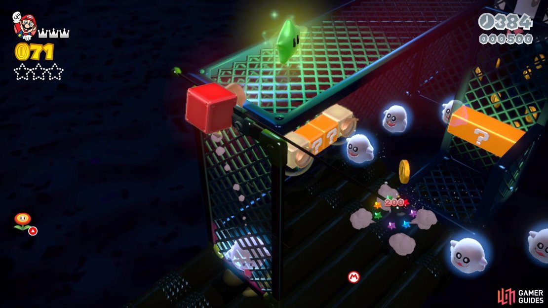 The first Green Star is on top of the cage at the start
