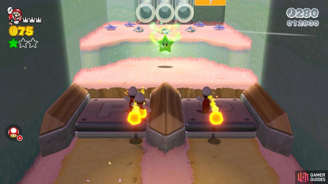 Stand on both panels at the same time to get the second Green Star