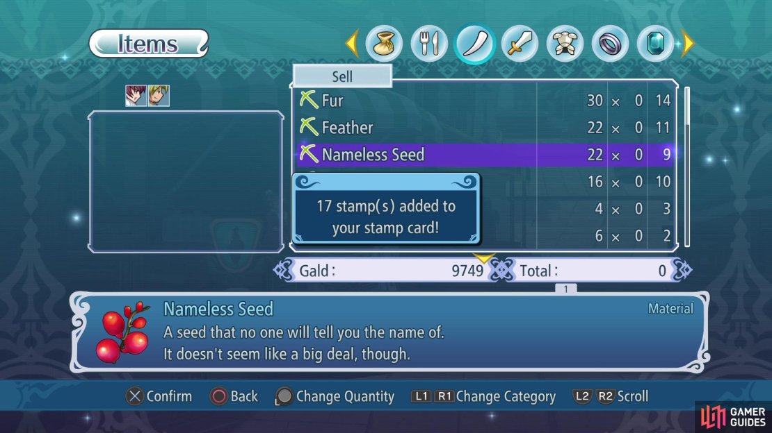 Purchasing/selling items in each town will unlock Stamps.