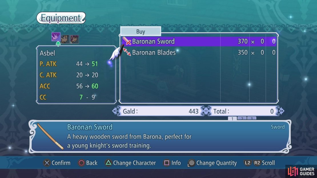 The equipment shop has some better weapons for both Asbel and Hubert.