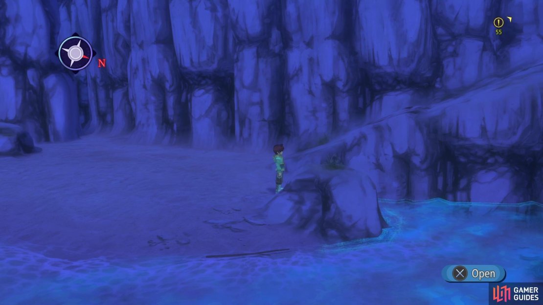 There is a slightly hidden chest behind the rock, right by the start.