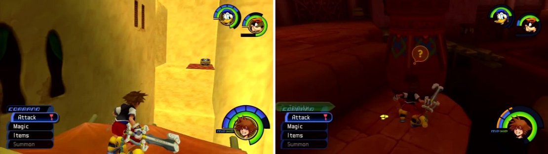 From the highest platform you can glide to this chest (left) across the way. Don&rsquo;t forget to find the Trinity Push (right).