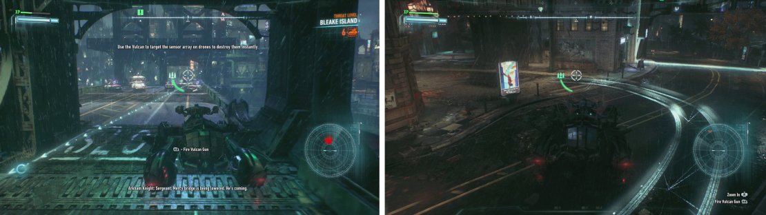 Clear the bridge of enemies (left). Continue to follow the tire tracks through Miagani Islands (right).