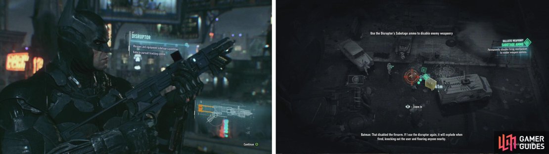After getting the Disruptor (left) you&rsquo;ll be able to sabotage enemy weapons and weapon crates (right).