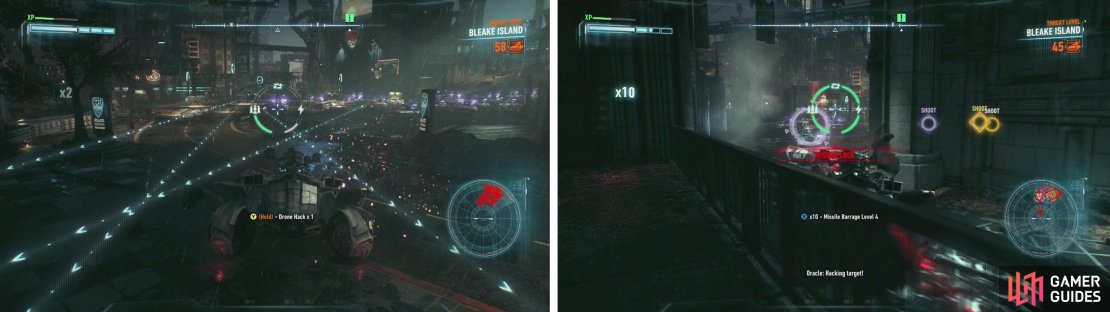 You&rsquo;ll be vastly outnumbered in this fight (left) but using the weakened wall beside the carpark entrace can provide a useful bottleneck (right).