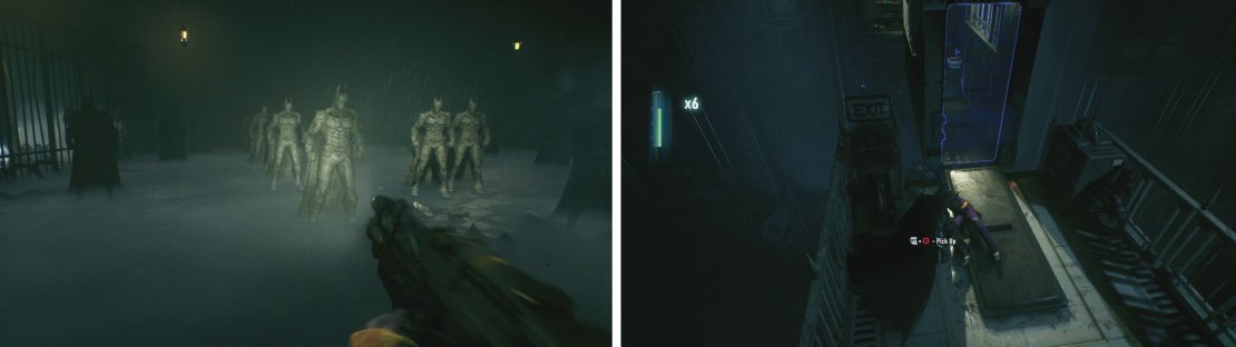 Destroy the statues until a scene plays (left).You&rsquo;ll need to perform a environmental takedown to end the final fight (right).