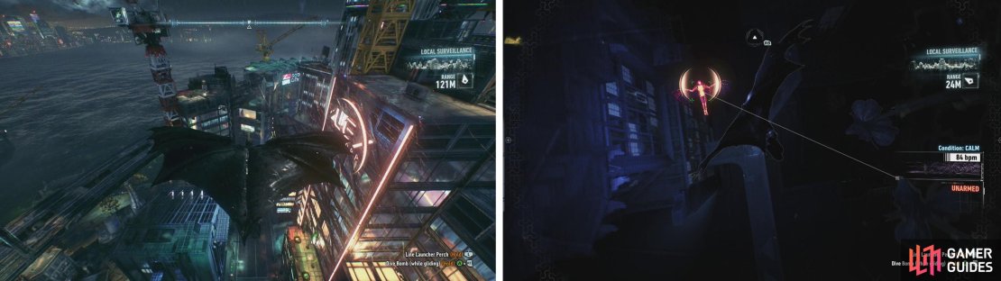 The third Man-Bat location is on Founders&rsquo; Island (left). We&rsquo;ll need to find and tackle him again (right).