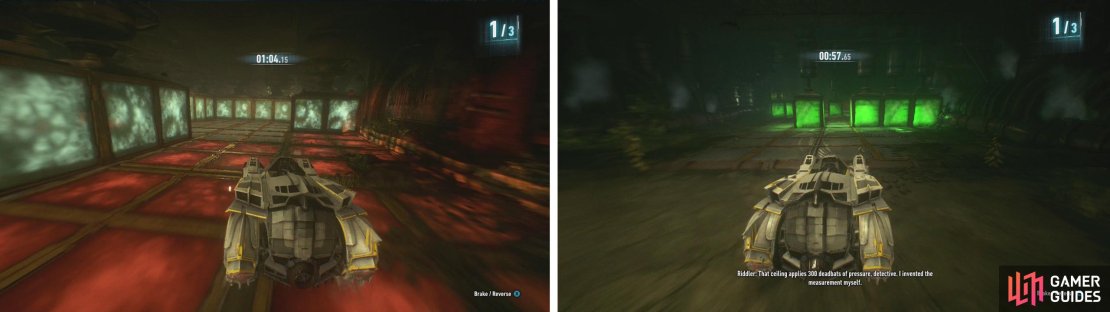 The red and white tiles can toggle crushing floors (left) but you won&rsquo;t be able to control the green ones (right).