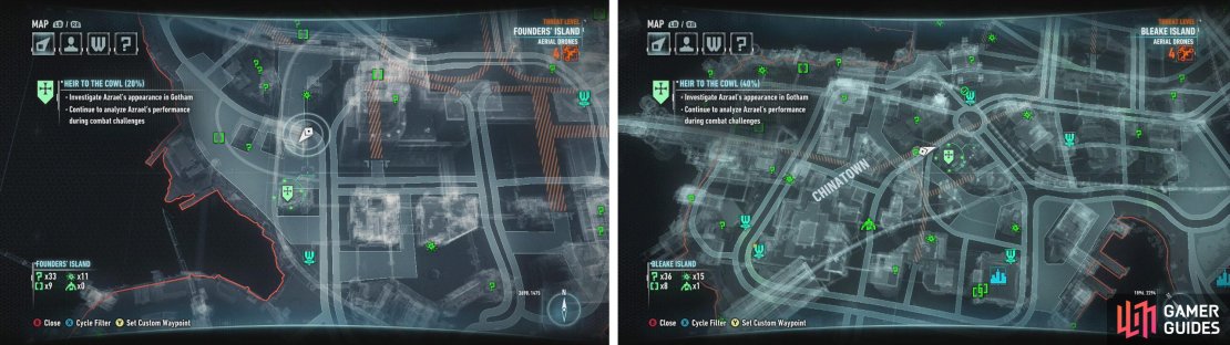 The second challenge can be found on Founders&rsquo; Island (left) and the third on Bleake Island (right).
