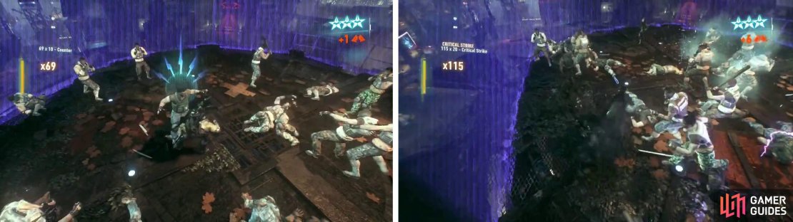 We&rsquo;ll be stuck in a small rooftop enclosure (left). The further you proceed into the fight, the more difficult the enemies you will encounter (right).