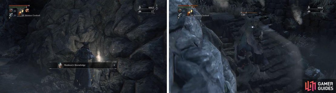 Grab the Madman&rsquo;s Knowledge by the shortcut before continuing and fighting on the steps.