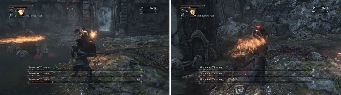 Lower the remaining Shadows&rsquo; health to around 25% (left) and then kill one. You must then rush to kill the remaining Shadow asap (right).