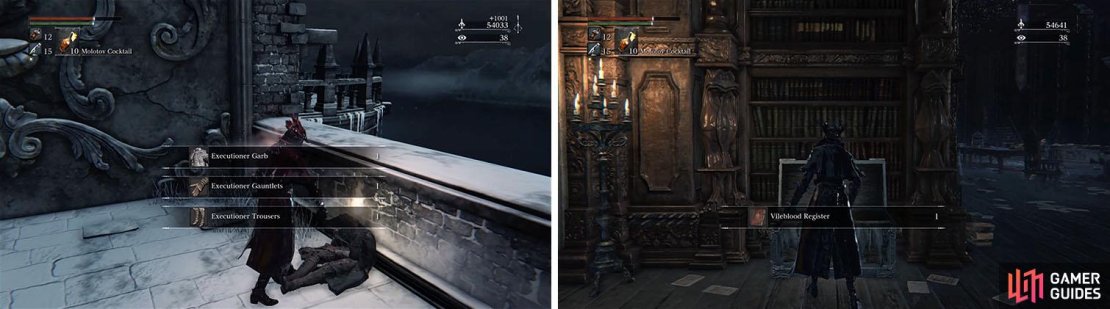 Make sure to get the Executioner&rsquo;s Set and the Vileblood Register near the elevator.
