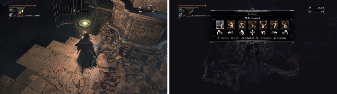 Take the elevator to the dark abyss and use the &ldquo;Make Contact&rdquo; gesture for a rune.