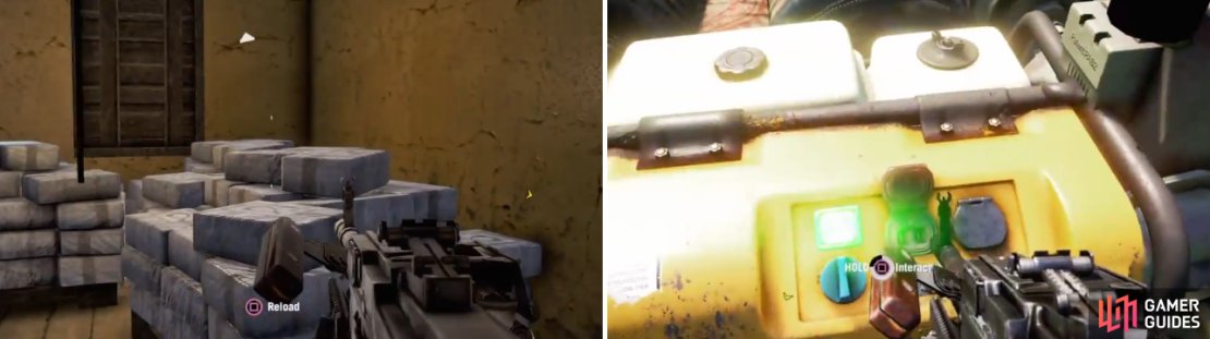 The opium stacks (left) need to be burned, so something like Molotovs will work. Sometimes, you&rsquo;ll find sprinklers on (right), so destroy or shut off the generator before going after the fields.