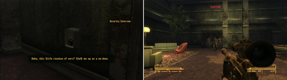 If you go up to the President Suite without Benny, he&rsquo;ll no-show on you (left) then sic a group of his bodyguards on you (right).