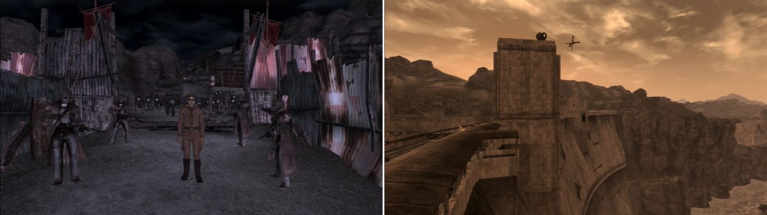 Once the Legion is dealt with, you&rsquo;ll have to assert your soveriegnty at the expense of the NCR (left). Either use diplomacy, or give General Oliver a one-way trip off the top of the Hoover Dam (right).