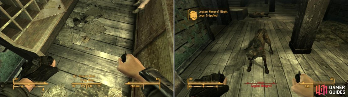 The Legion may have gone, but they&rsquo;ve left behind dangers in the form of explosives (left) and Legion Mongrels (right).