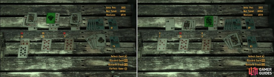 Kings (left) and Jacks (right) - the green cards in either image - can be played on cards already on the board. Kings double the value of a card, and Jacks remove that card from the board. Both are handy ways to boost your own Caravans, or gimp the opponent&rsquo;s.