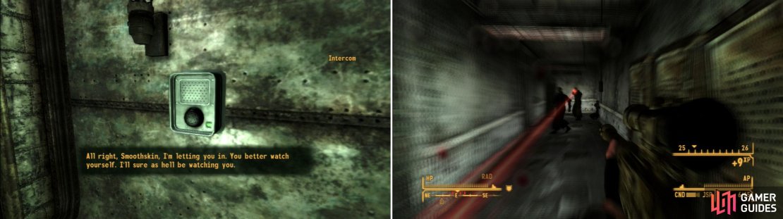 If you make it through the REPCONN Facility you&rsquo;ll be reluctantly allowed into the REPCONN Labs area (left). If you&rsquo;re feeling lazy and ghoulicidal, you can simply kill all the Bright Follwers (right).